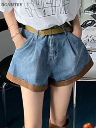 S-3XL Denim Shorts for Women Patchwork Distressed Vintage Washed All-match Fashion Casual Girls Summer Chic 240418
