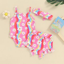 Clothing Sets Infant Baby Girl Summer Clothes Cami Tank Top Ribbed Floral Romper Bodysuit Ruffle Bloomer Shorts 3Pcs Outfits