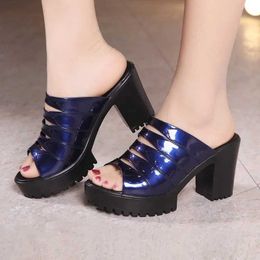 Dress Shoes Women Retro Sandals Summer Fashion High Heel Platform Slippers Outdoor Bright Leather Comfort Peep Toe Casual H240423