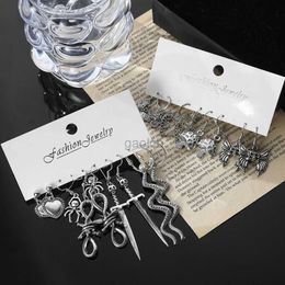 Dangle Chandelier IPARAM Vintage Silver Colour Earrings Set for Women Long Sword Mushroom Butterfly Skeleton Snake Gothic Hang Earrings Jewellery d240323