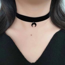 Necklaces 1 a simple dark gothic wind velvet belt acrylic crescent moon pendant choker necklace neck chain collar necklace women deserve t