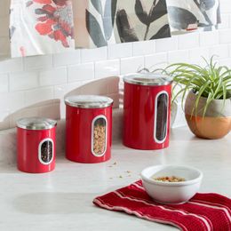 Storage Bottles Three-Piece Of Nesting Stainless Steel Kitchen Canisters Red Container Organiser Items