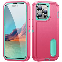 3 in 1 Defender Kickstand Phone Cases for iPhone 15 Pro Max 14 Plus 13 12 11 X XR 7 8 Tough Plastic TPU Hybrid Rugged Protective Shell Mix Colors