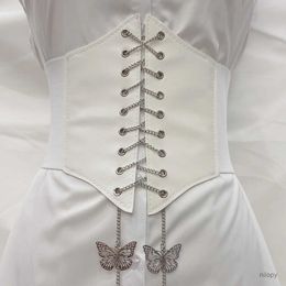 Waist Chain Belts Gothic Corset Wide Pu Leather Slimming Body Belts Butterfly Chain Women Elastic High Waist Belts Feminin Ceinture Femme Fajas
