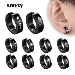 Earrings 1piece Punk Titanium Steel Ear Clip Earrings For Men Women Print Pattern Black No Pierced Fake Ear Circle New Pop Jewellery