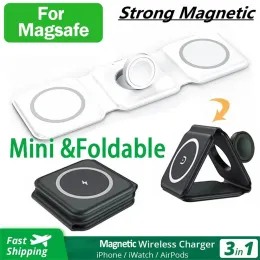Chargers Foldable Light Magnetic Wireless Charger Stand Macsafe For iPhone 15 14 13 Pro Max Airpods Apple Watch 9 8 Fast Charging Station