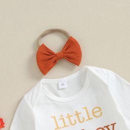 Clothing Sets Baby Girls Fall Outfit Long Sleeve Letters Print Romper With Flare Pants And Headband Thanksgiving Clothes