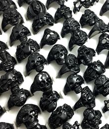 Bulk lots 50pcs Styles Mixed Black Plated Skull Skeleton Gothic Ring Whole Man Boy Punk Cool Rocker Metal Rings New Arrival Je6970090