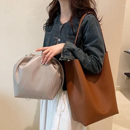 Evening Bags Ins Simple Shoulder Bag For Women 2024 Fashion Big Capacity Bucket Solid Colour Handbag Female Casual Commute Tote