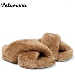 Slippers Real Wool Cross Thick-Soled Cotton Comfortable Warm Open-Toed Women's Outerwear Flat Shoes Home