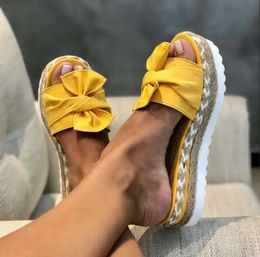 Slippers Big Size Butterfly-Knot Low Shoes Woman 2023 House Platform Shale Female Beach Pantofle On A Wedge Sabot Summer New Sli H240423