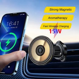 Chargers Strong Magnetic Wireless Charger Car Holder For Magsafe iPhone 15 14 13 12 Pro Max Phone Fast Wireless Charging Aromatherapy