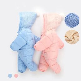 One-Pieces Autumn and winter baby cotton clothes new boys and girls solid Colour knitted cap jumpsuit baby longsleeved hooded warm romper