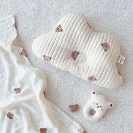 Pillow Newborn Baby Head Shape Pillow Cotton Concave Cushion Prevent Flat Head Bear Embroidery Sleep Support Nursing Pillow Infant