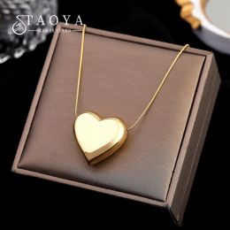 Necklaces European and American Hip Hop Simple Metal Peach Heart Pendant Titanium Steel Necklace Girl's Sexy Clavicle Chain For Woman 2023