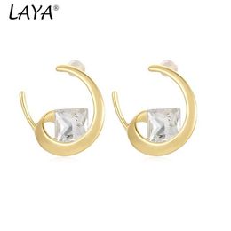 Charm LAYA 2024 New French Design Sense Earrings Senior Hook Shape Inlaid Zircon 925 Silver Needle Woman Y240423