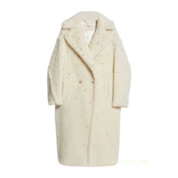 Women's Coat Cashmere Coat Luxury Coat MAX Maras Womens Camel Fabric Silk Blended Lapel Long Sleeve Button Coat