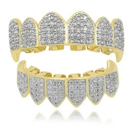 18K electroplated copper micro inlaid 4A zircon dual color hip-hop braces for men and women vampire fangs denture set