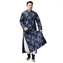 Ethnic Clothing Male Vintage Gown Chinese Traditional Tang Suit Long Qipao Robe Oriental Hanfu Stand Collar Vestido For Men