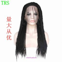 Fashionable black haired baby hair with small dirty braids wig half hand hooked synthetic Fibre front lace headband two twisted braid wigs