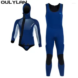 Women's Swimwear Oulylan Waterproof Diving Suit Spearfishing Wetsuit Long Sleeve Hooded 2 Pieces Of 5MM Neoprene Submersible Men Keep Warm