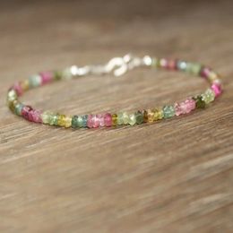 Strands Watermelon Tourmaline Bracelet Ombre Shaded Pink Green Bracelet Layering Bracelet Black Beaded Bracelets Womens Jewelry