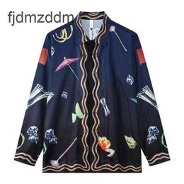 Fashion Designer Men's and Women's Shirts Long Sleeved Shirt for Mens Leisure Beach Printed Foreign Wine Loose Thin Cardigan