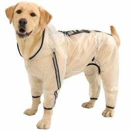 Raincoats JBTP New Dog Raincoat Dog Hooded Slicker Poncho 4 Legs Dog Rain Jacket Reflective Stripe Transparent Water Resistant Raincoat
