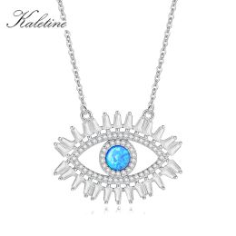 Necklaces KALETINE NEW Luck evil eye Necklace AAA Cubic Zirconia 925 Sterling Silver Turquoises Stone Fashion Classic Eye Turkey Jewelry