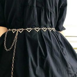 Waist Chain Belts A heart-shaped diamond studded waistband for womens pendant tassel long dress belt wedding dress play belt