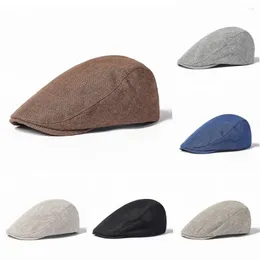 Berets Vintage Men's Beret Cabbie Hat Solid Colour Cotton Golf Hats Casual Driving Flat Cap Outdoor