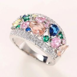 Bands Huitan Multi Colored Cubic Zirconia Women Rings Newly Designed Wedding Engagement Luxury Accessories Fancy Gift Fashion Jewelry