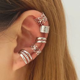 Earrings LATS Silver Color Leaves Clip Earrings for Women Men Creative Simple C Ear Cuff NonPiercing Ear Ear Clip Set Trend Jewelry Gift