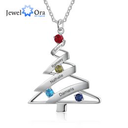 Necklaces JewelOra Designer Personalised Birthstone Christmas Tree Necklace Custom Engraved Family Name Pendant Necklaces for Women Gifts