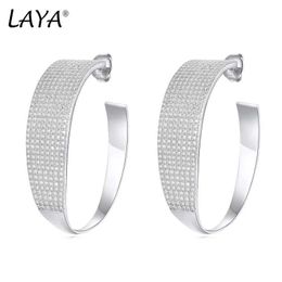 Charm LAYA Classic Wide Silver Color Copper Big Hoops Zircon Statement Earrings For Women Brincos Punk Round Fashion Modern Jewelry Y240423