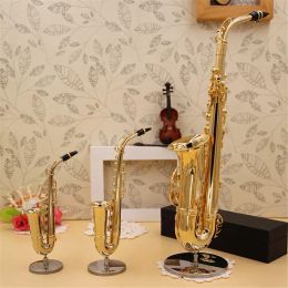 Saxophone Mini Copper Brooch Saxophone Model Musical Instruments Miniature Desk Decor Display Sax Gold Colour Pocket Sax Alto with Bracket