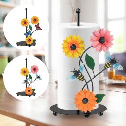 Racks Sunflower Roll Paper Holder Iron Kitchen Roll Paper Stand Home Storage Paper Towel Holders Decorative Standing for Countertop