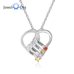Necklaces JewelOra Personalised Family Heart Pendant Necklace with 26 Birthstones Customised Engraving Name Mother Necklace New Year Gift