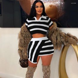 Work Dresses Knitted Striped Skirt Set Women Outfit 2024 Spring Summer Short Sleeve Crop Top And Irregular Mini Skirts Two Piece Y2K