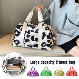 Bags Women Unisex Leopard Short Travel Handbags Shoulder Dry Wet Separation Bags Yoga Sport Large Capacity Yoga Gym Bag