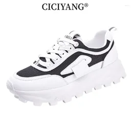 Casual Shoes CICIYANG Genuine Leather Women Chunky Sneakers Spring Thick Bottom Vulcanised Ladies Breathable Mesh Sneaker Female