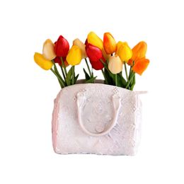 Designer bag shape vase Creative resin flower pots pink white 2 colors gift vase home decoration