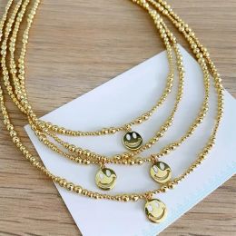 Necklaces Herlook Smile Face Pendant Choker Necklace for Women Jewellery High Quality Gold Plated Bead Necklaces Ins Fashion Smiley Collar