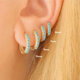 Earrings Aide 2021 Trend 925 Stamp Silver Color Turquoise Hoop Earrings For Women Pendientes 7/9/11mm Huggie Earring Fine Jewelry as Gift