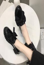 Dress Shoes 2021 Women Small Leather Women039s Retro British Style Bow College Soft Black ChunkyHeel Woman Low Heel Daily7213778