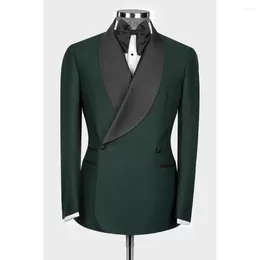 Men's Suits Green Shawl Lapel Solid Men Two Piece Slim Elegant Party Banquet Dinner Male Suit Groom Wedding Tuxedo (Blazer Pants)