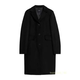 Women's Coat Cashmere Coat Luxury Coat Maxmaras Womens Pure Wool Single Breasted Flip Collar Embroidered Black Coat