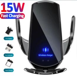 Chargers 15W Car Wireless Charger Magnetic Car Mount Phone Holder For iPhone 14 13 12 Samsung Xiaomi Infrared Induction Fast Charging
