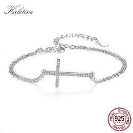 Bracelets Women Cross Bracelet 925 Sterling Silver Bracelets White Gold Colour Cross Charm High Quality CZ Jewellery for Women Wrist Jewellery