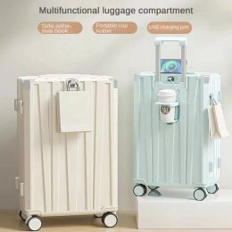 Luggage Luggage multifunctional female suitcases on wheels strong password male leather trolley suitcase zipper student 24 inch